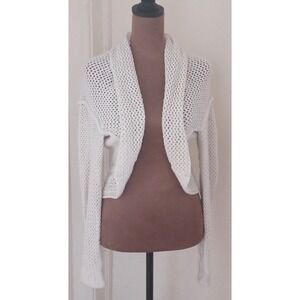 SO Goods For Life Juniors XS White‎ Open Knit Shrug Cropped Bolero Cardigan Mesh